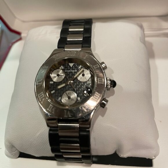 Authentic Cartier Chronoscaph Chronograph Quartz Black Dial Ladies Watch - Picture 2 of 13